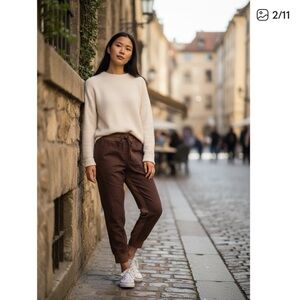 Anthropologie Linen Blend The Nomad Jogger Pants Brown Drawstring Casual